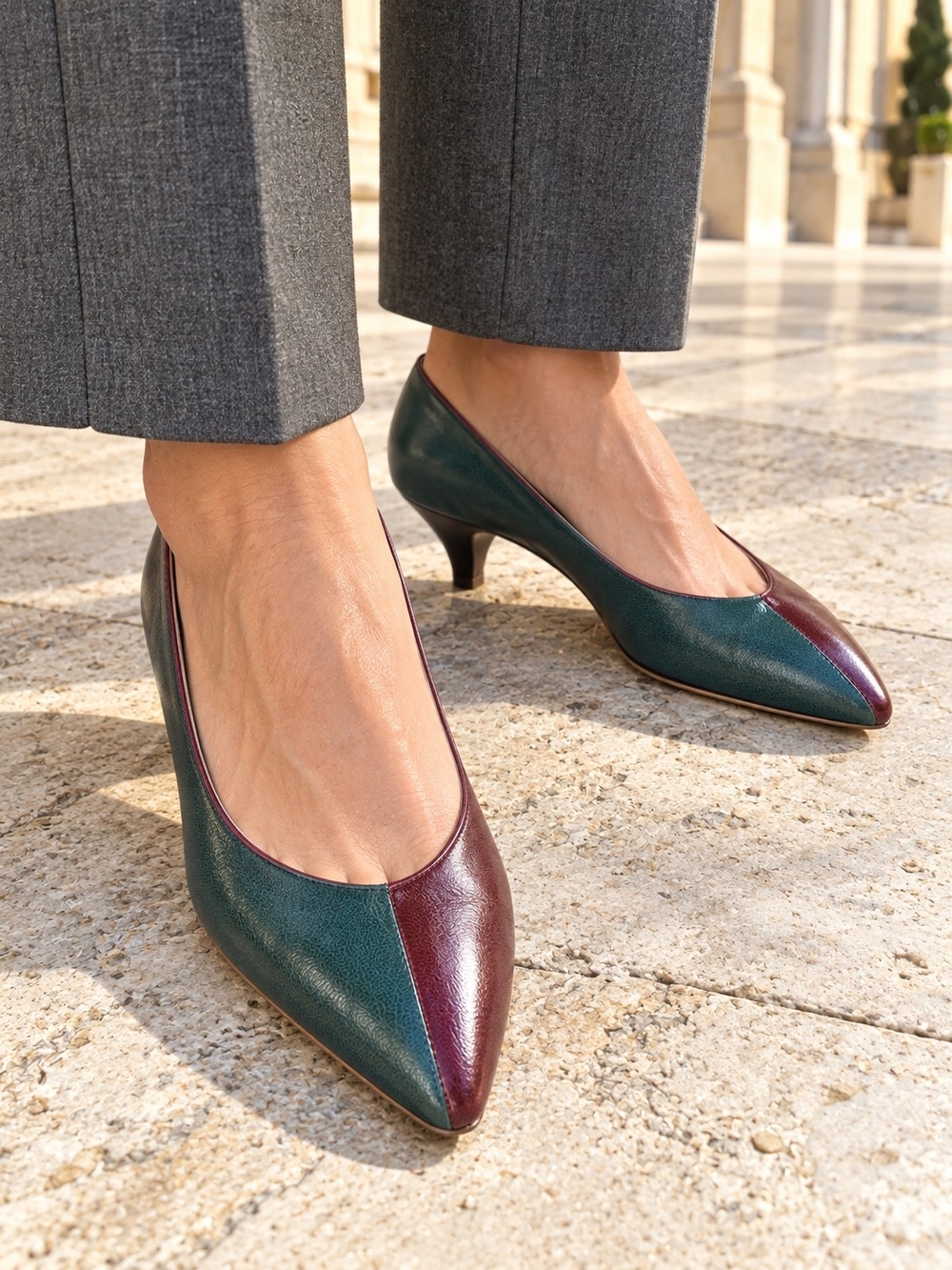 Vintage Palizzio Spain Leather Colourblock Pointed Pumps Size 8 B